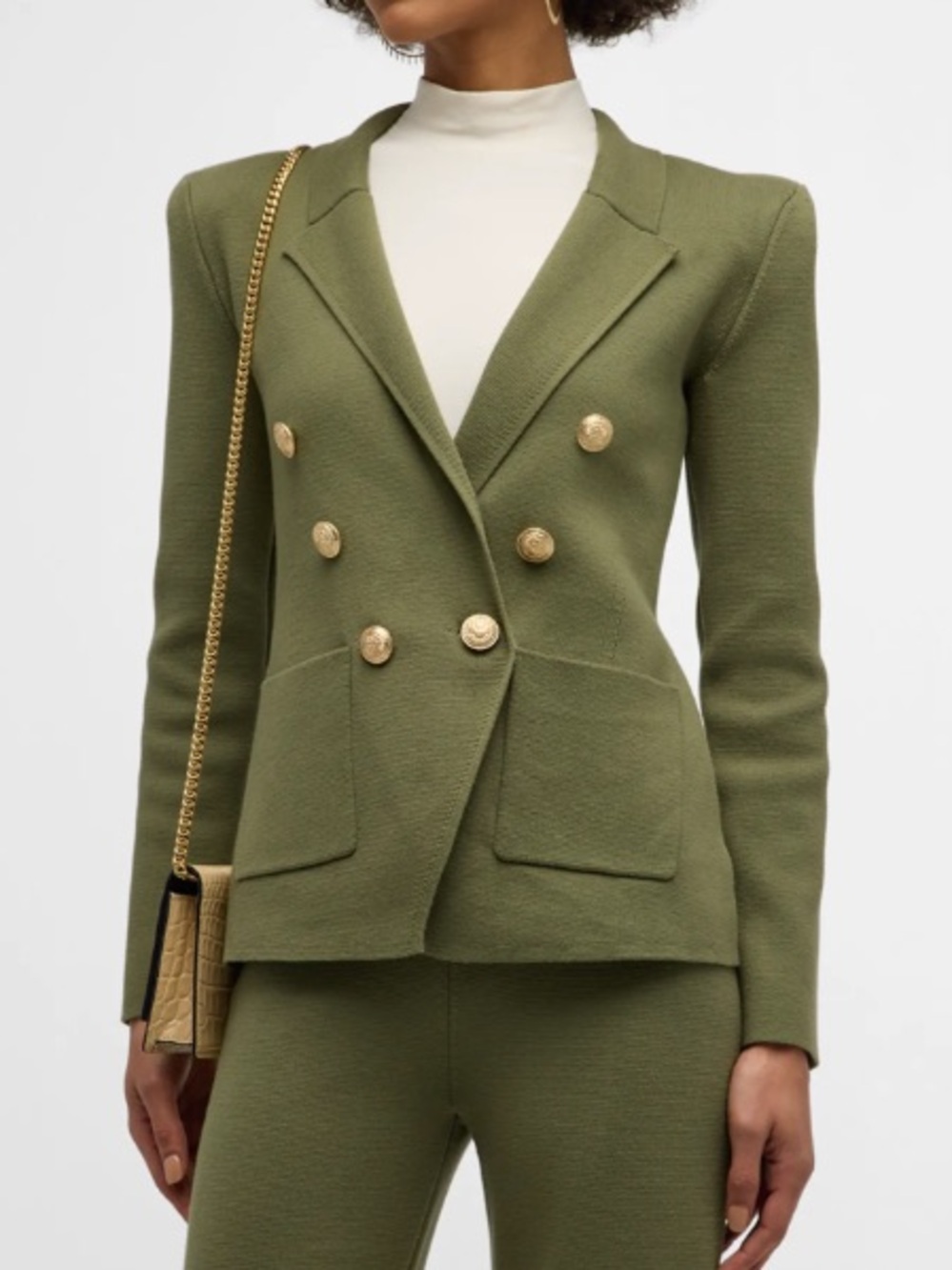 L'AGENCE Kenzie Knit Double-Breasted Blazer, Olive Color, Size Small - Picture 3 of 10